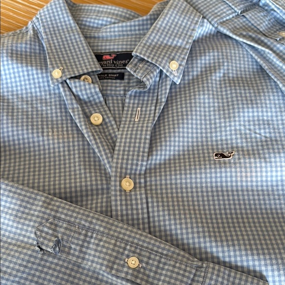 Vineyard Vines Blue Gingham Shirt Boys XL / 18 - Picture 1 of 3